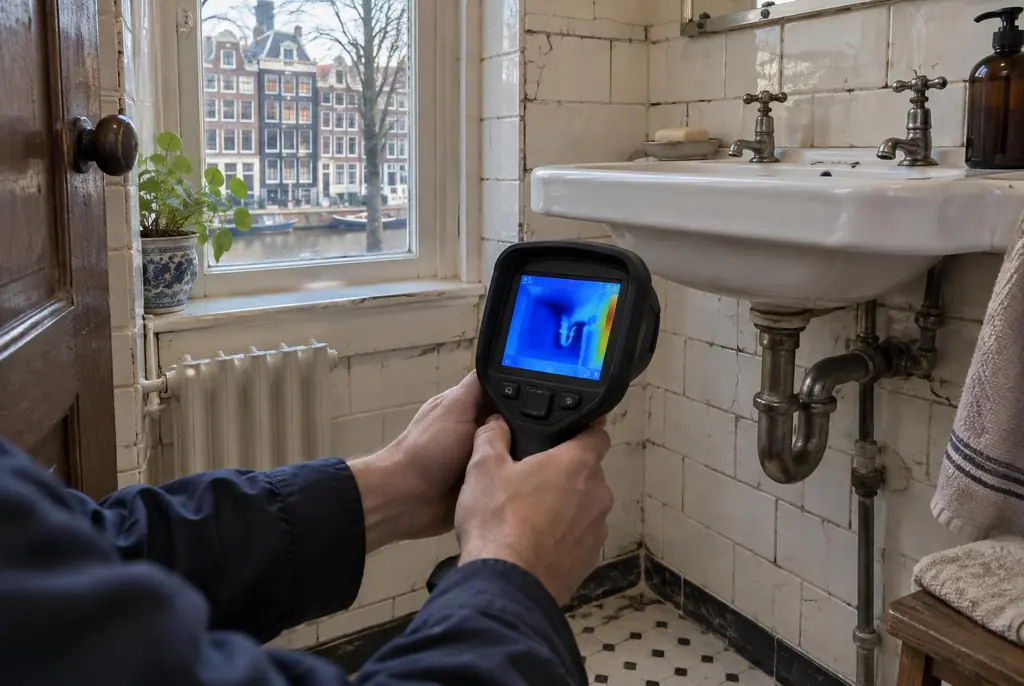 Lekdetectie Hillegom – badkamer met oude leidingen achter de tegels