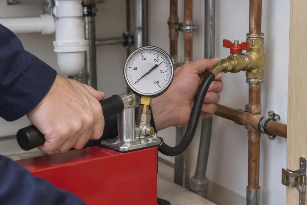 Lekdetectie Hillegom – druktest op een waterleiding met een manometer