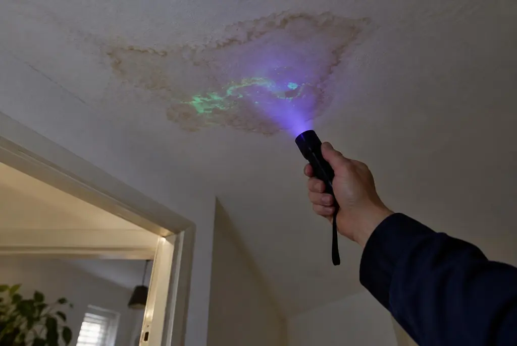 Lekdetectie Hillegom – kleurstof controleren op het plafond met uv-licht