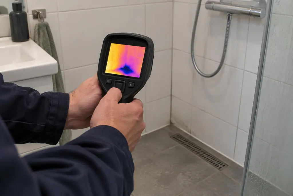Lekdetectie Hillegom – lekdetectiespecialist met warmtebeeldcamera in een badkamer